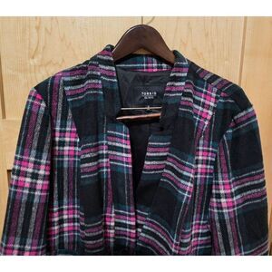 Torrid Womens Plaid Wool Blend Coat Size 2 Pink Gray Blue Winter